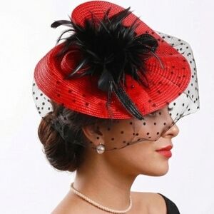 Beloved Millinery Elegant Red/Black Veil Kentucky Derby Tea Church Brunch